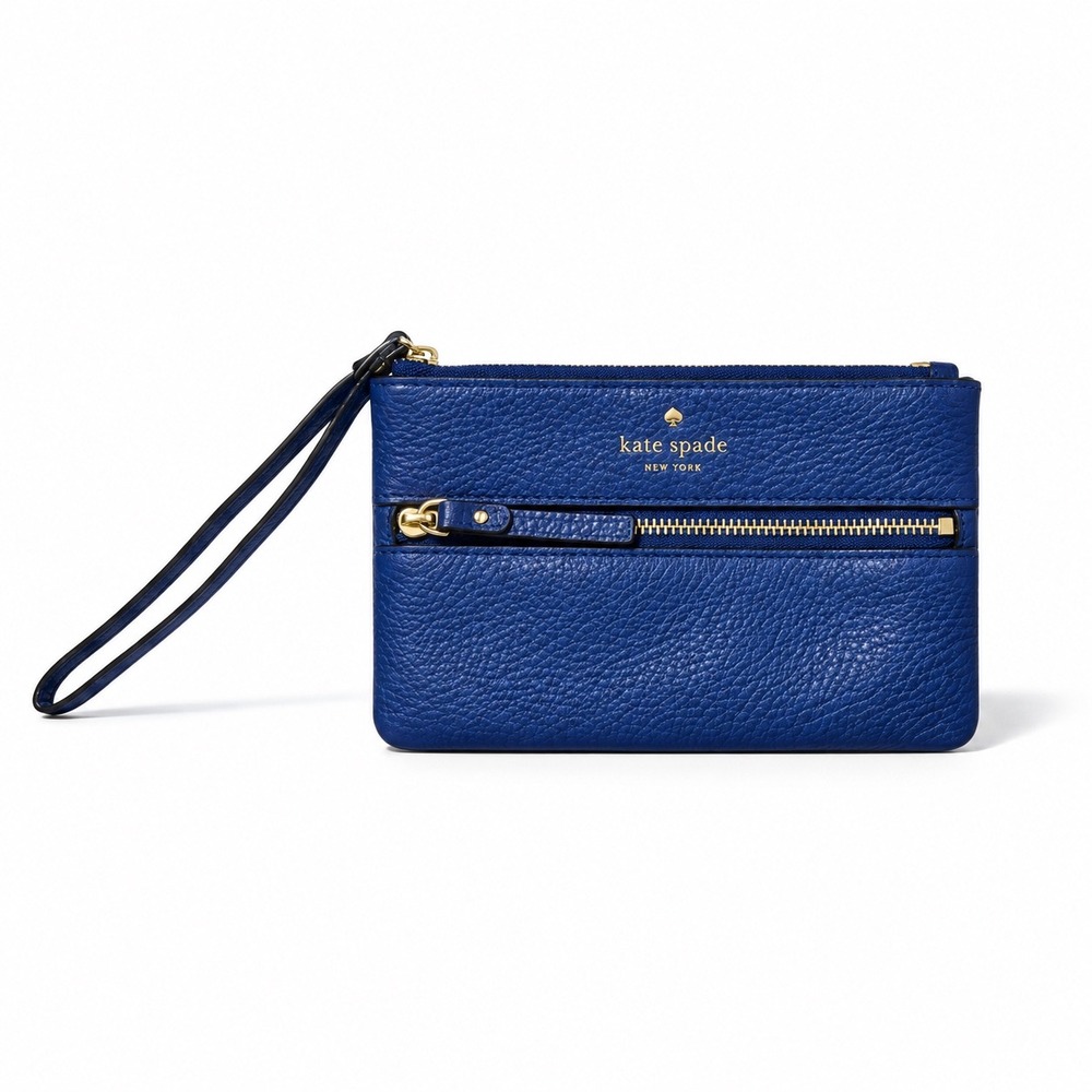Kate Spade New York Cobalt Blue Pebbled Leather Zip Wristlet Pouch